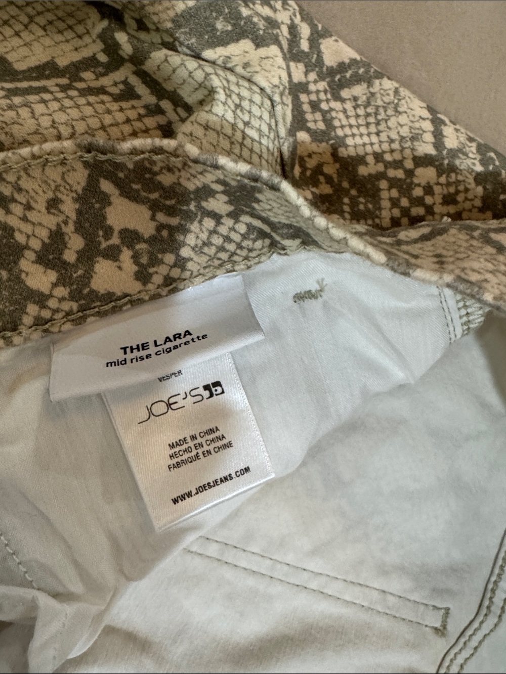 Joe's Jeans The Lara Mid Rise Cigarette Jeans in Beige and Black Snake Print